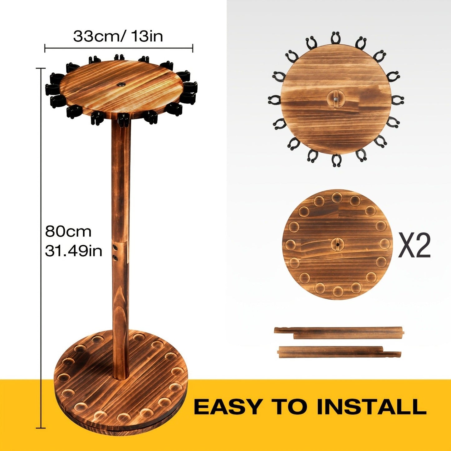 Fishing Rod Rack Holds 16 Rods – Circular Wooden Pole Holder with 360° Rotating Base Option – Space-Saving Wall-Free Fishing Rod Organizer