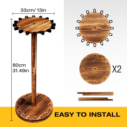 Fishing Rod Rack Holds 16 Rods – Circular Wooden Pole Holder with 360° Rotating Base Option – Space-Saving Wall-Free Fishing Rod Organizer