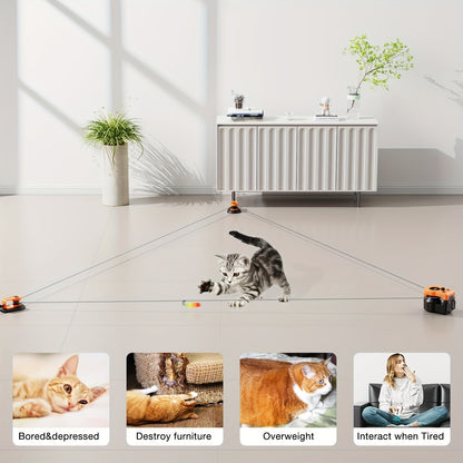 Interactive Cat Toy Auto & Remote Control – Electric Feather Mouse Lure Coursing Machine with DIY Track, Mouse Sounds, Auto Timer