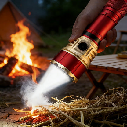 Tactical Flashlight with Fire Starter – Fresnel Lens Igniter, 3000 Lumen LED, 21700 Rechargeable Battery, Zoomable Aluminum Torch