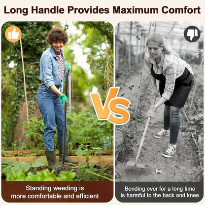 2-in-1 Garden Hand Tool with Stirrup Hoe, Four-Tine Cultivator and 62-, 73- or 82-Inch Sectional Handle