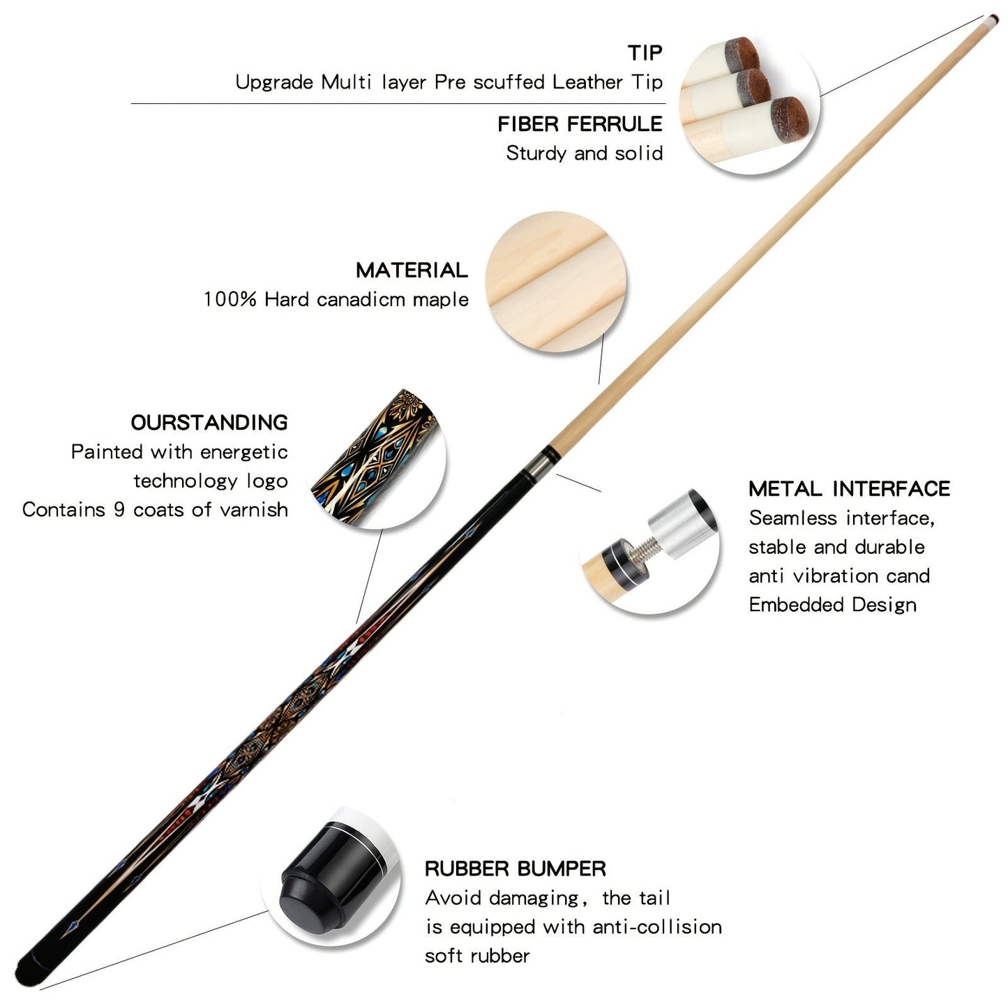 Vintage Maple Pool Cue Stick 58 Inch 20oz – Classic Retro Design Billiard Cue with 3 Style Options – Perfect Gift for Dad