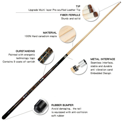 Vintage Maple Pool Cue Stick 58 Inch 20oz – Classic Retro Design Billiard Cue with 3 Style Options – Perfect Gift for Dad