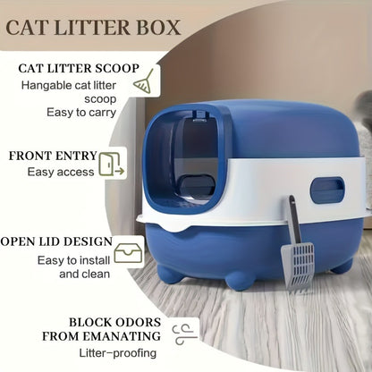 Enclosed Cat Litter Box with Odor Control – Foldable Top Entry Design, Splash-Proof Walls, Compact Size for Small Spaces