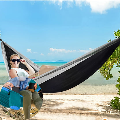 Green Lightweight Camping Hammock with 87 x 35-Inch Nylon Bed, Two Hooks, Suspension Ropes and Carry Bag