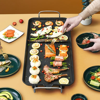 Electric Griddle 1500W Non-Stick Oblong Baking Pan 5-Speed Temperature Control Smokeless Indoor Grill for Eggs Vegetables BBQ Black