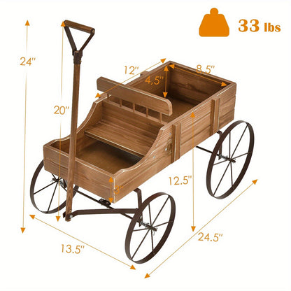Wooden Flower Stand with 4 Wheels, Rolling Plant Trolley for Garden, Balcony & Terrace, for Garden, Patio and Yard Use