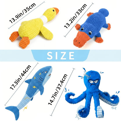 Squeaky Plush Dog Toys for Small Medium Large Dogs – Crinkle Stuffed Animal Chew Toy for Puppies, Shark & Platypus Design
