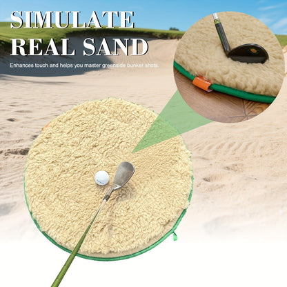 Round Golf Bunker Practice Mat with 19.69-Inch Diameter, Two Yellow Practice Balls and Green Border