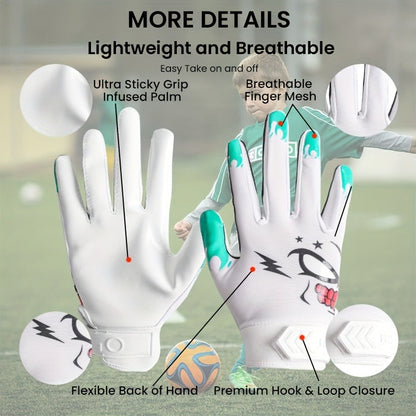 Sticky Grip Youth Football Receiver Gloves | Non-Slip Palm, Breathable Design for Boys & Girls – Hook-and-Loop Fit for Practice