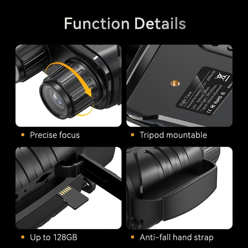 Black Digital Night Vision Binoculars without Memory Card, 2.8-Inch Screen, 10X Digital Zoom and Seven IR Levels