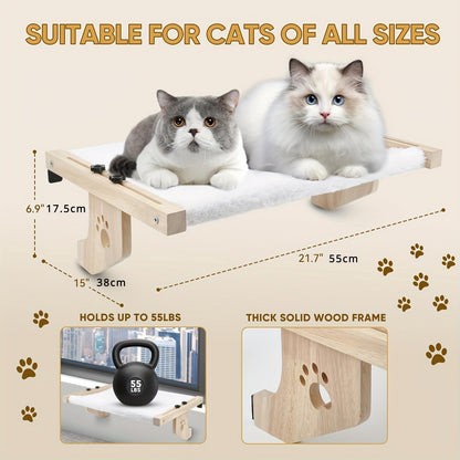 Cat Window Frame Hammock Adjustable – Durable Frame Cat Bed with Paw Print Pattern, Easy Install Window Sill Bedside Cabinet Perch