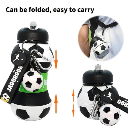 Soccer-Ball-Shaped Water Bottle with Black-and-Green Body, Flip Spout, Carry Strap and 550 ml Source Size