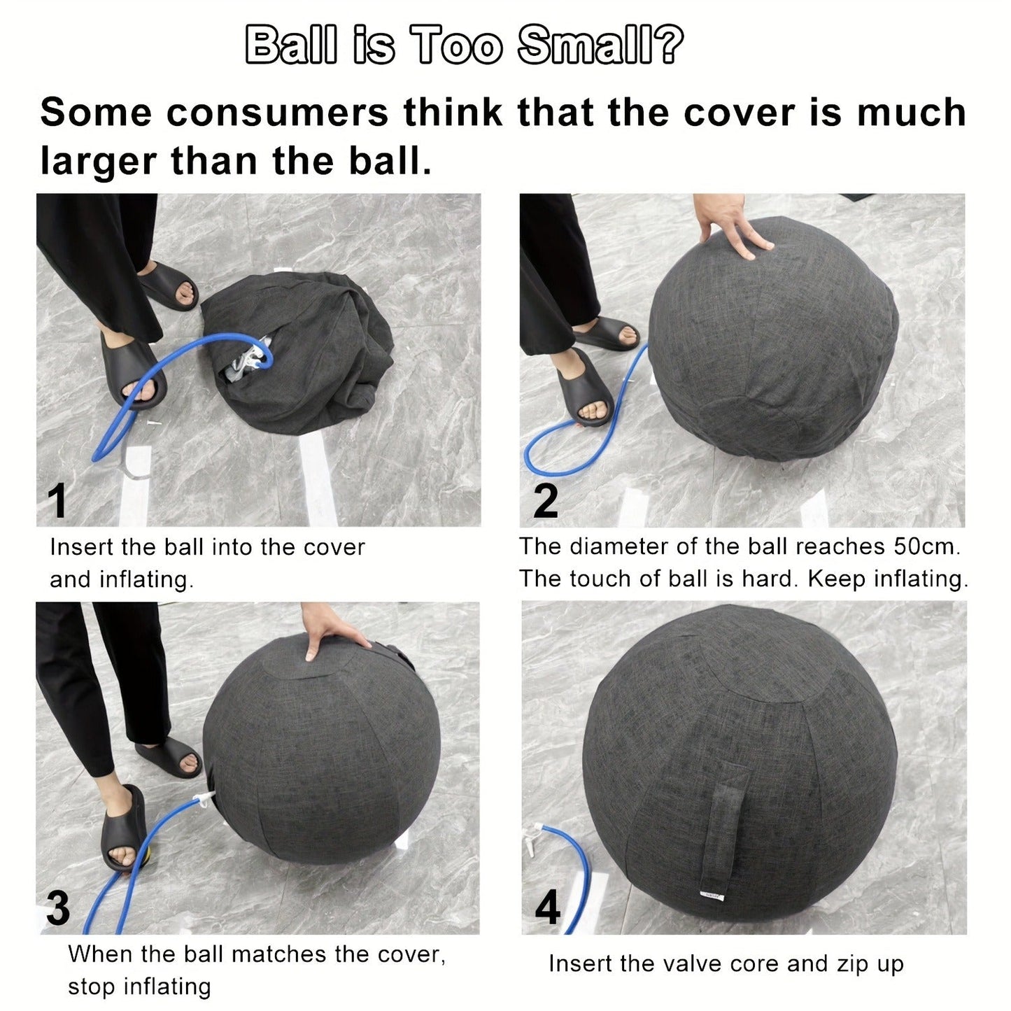 Fitness Equipment 65cm Exercise Ball with Fitted Fabric Cover Carry Handle Pump and Two Colors