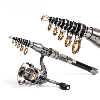 Telescopic Fishing Rod & Reel Combo – Carbon Fiber Collapsible Fishing Pole Full Kit with Carrier Bag for Travel Saltwater Freshwater