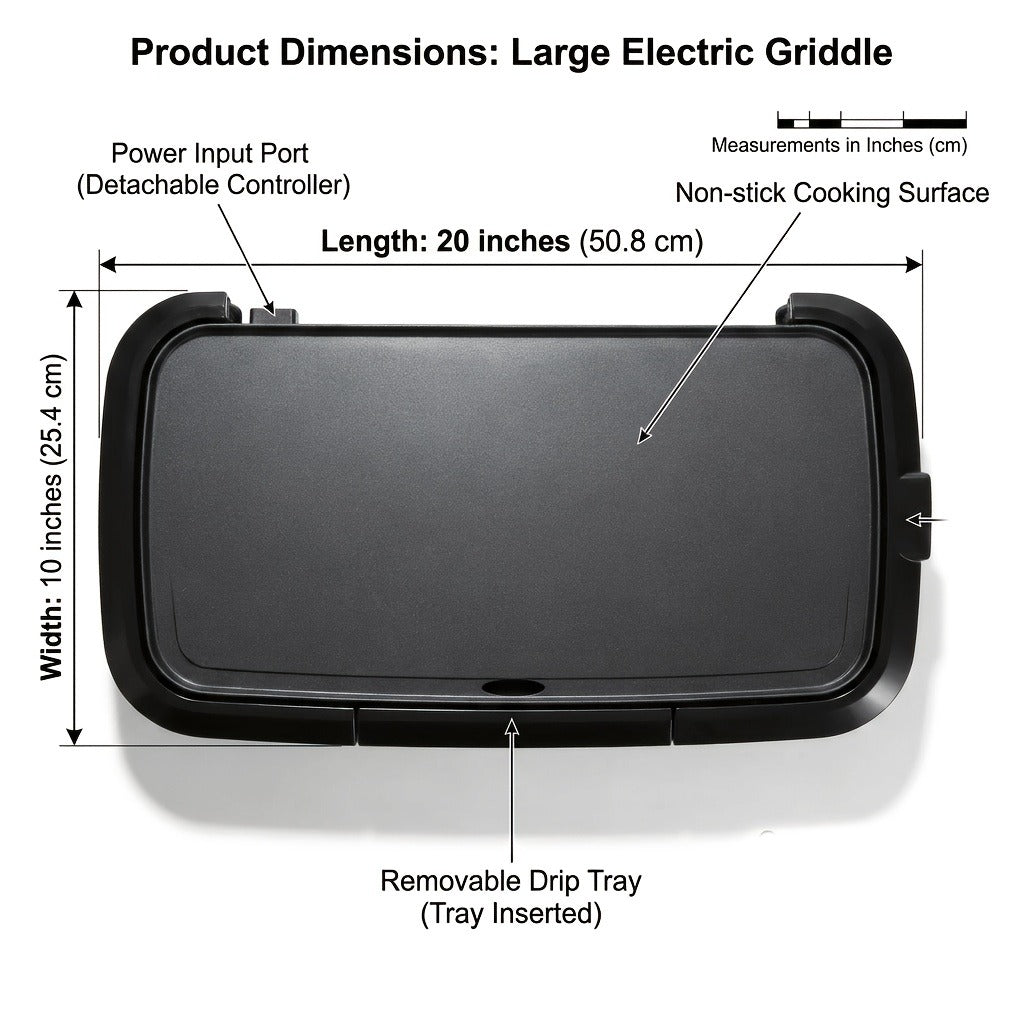 Electric Griddle Non-Stick Teppanyaki Grill Pan, Frying & Grilling All-in-One for Eggs, Steaks, Bacon