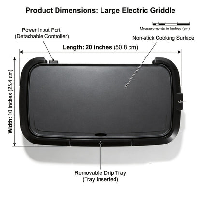 Electric Griddle Non-Stick Teppanyaki Grill Pan, Frying & Grilling All-in-One for Eggs, Steaks, Bacon