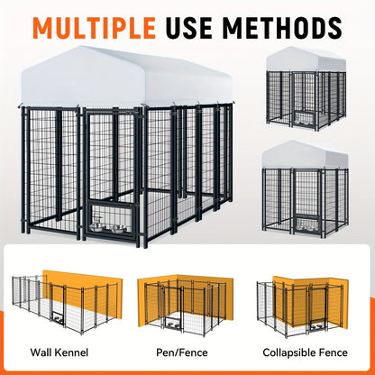 Outdoor Dog Enclosure Welded Wire Steel with UV-Resistant Roof Cover Secure Lock Dog Playpen Fence Run for Large Dogs 4x4 6x4 8x4 ft 6ft