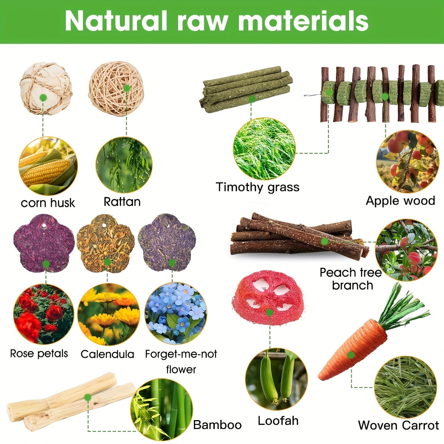 Small Animal Dental Treats 21pcs – Natural Timothy Hay Variety Set with Hay Sticks, Timothy Cakes & Carrot Strawberry Treats for Rabbits