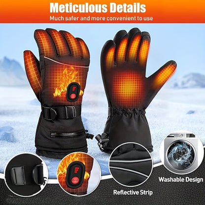 Rechargeable Full-Finger Heated Gloves with 2 × 5000mAh Battery Packs, Three Heat Levels and Touchscreen Fingertips