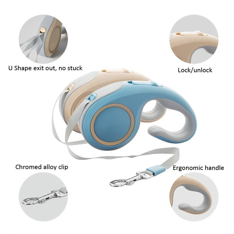 Retractable Dog Leash 16Ft – 360° Tangle-Free with One-Key Lock & Ergonomic C-Shaped Handle | M & L | 3 Colors