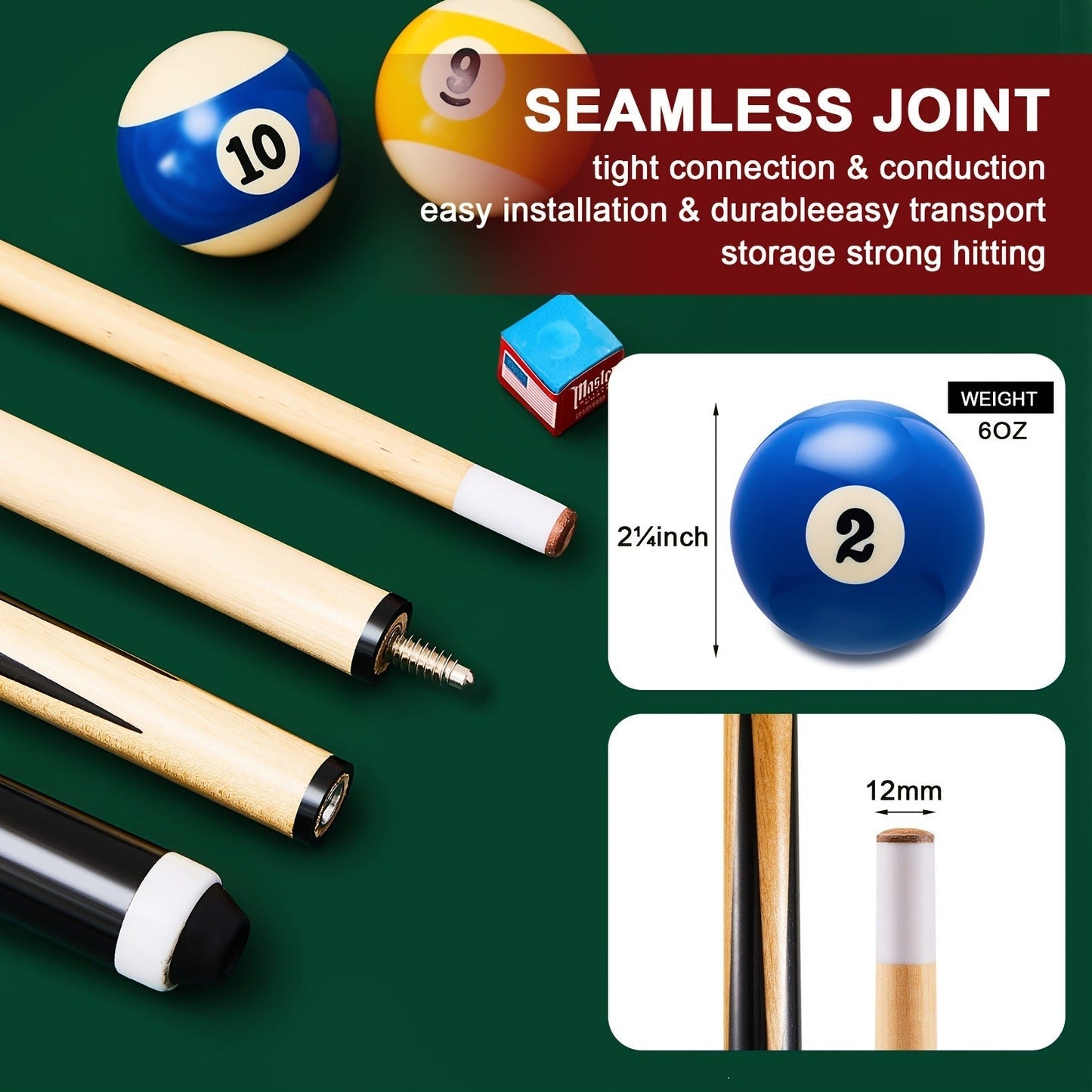 71-Piece Pool Table Accessory Set with Numbered Balls, Cues, Triangle Rack, Chalk, Tips and Brushes