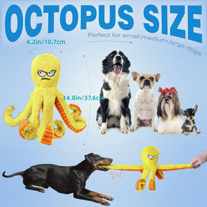 Tough Dog Chew Toy Octopus – Squeaky Stuffed Interactive Dog Toys for Large Dogs, Crinkle Tug of War Plush Dog Toy to Keep Dogs Busy