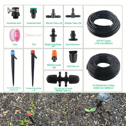 226FT Drip Irrigation Kit – Automatic Plant Watering System with Adjustable Nozzles for Garden & Greenhouse