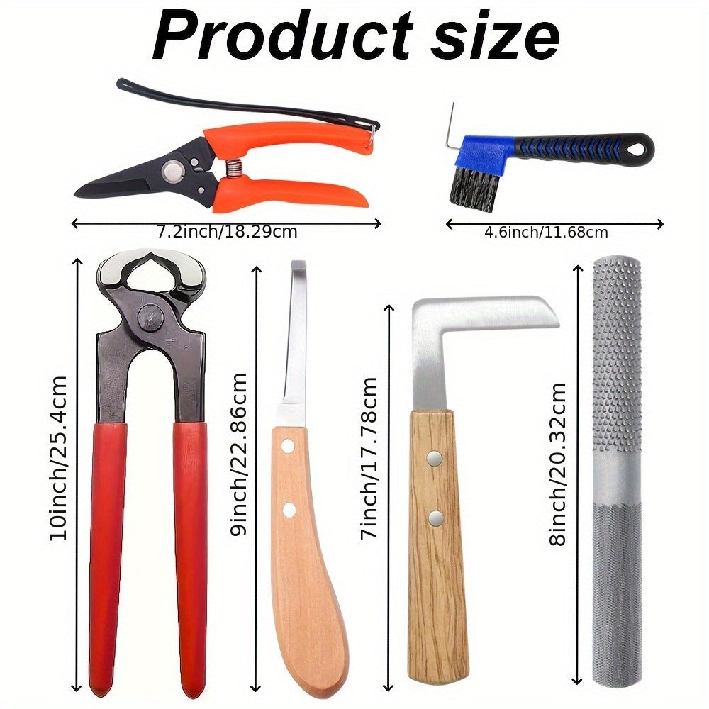 Hoof Trimming Kit 9-Piece Professional Farrier Tools – 10" Carbon Steel Hoof Nippers, Shears, Nail Clipper