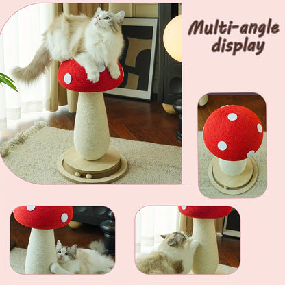 Cat Scratching Post Mushroom Sisal Board with Spinning Ball Track Interactive Toy for Cats and Kittens Stable Non-Slip Base Large