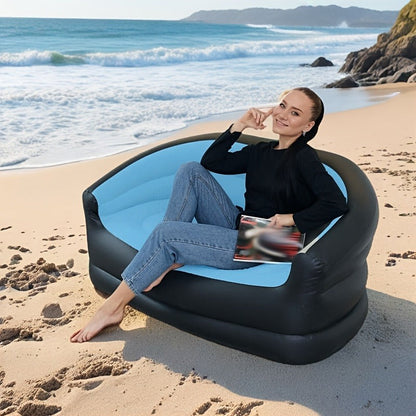 Coffee-and-Black Inflatable Sofa Bed with Raised Arms, Curved Backrest and Single Color Option