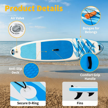 Inflatable Stand-Up Paddle Board Kit in Four Color Combinations with EVA Deck and Three Detachable Fins