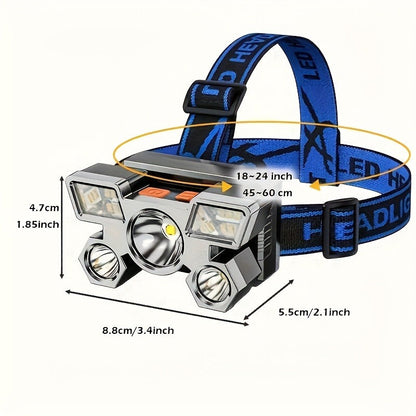 Two-Pack Rechargeable Headlamps with Five LEDs, Four Modes, 90° Tilt, IP44 Marking and Two USB Cables
