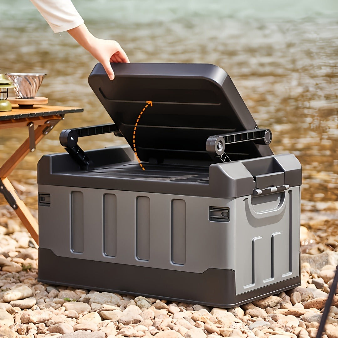 Camping Storage Box Chair with Folding 23.43-Inch Base, Raised Backrest and Five Color or Liner Options