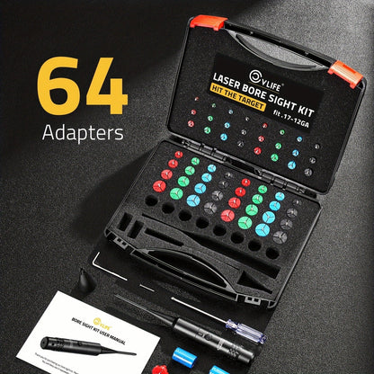 Red Laser Bore Sight Kit with 64 Adapters | Professional Multi-Caliber Boresighter for .17 to 12GA Rifles, Pistols & Handguns