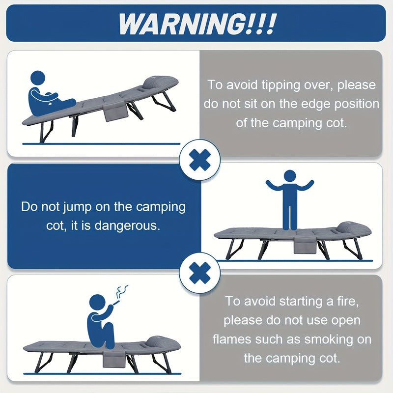 Folding Camping Bed with Carry Bag and No-Pad or Mattress Checkout Options Labeled 450, 500 or 600 lb