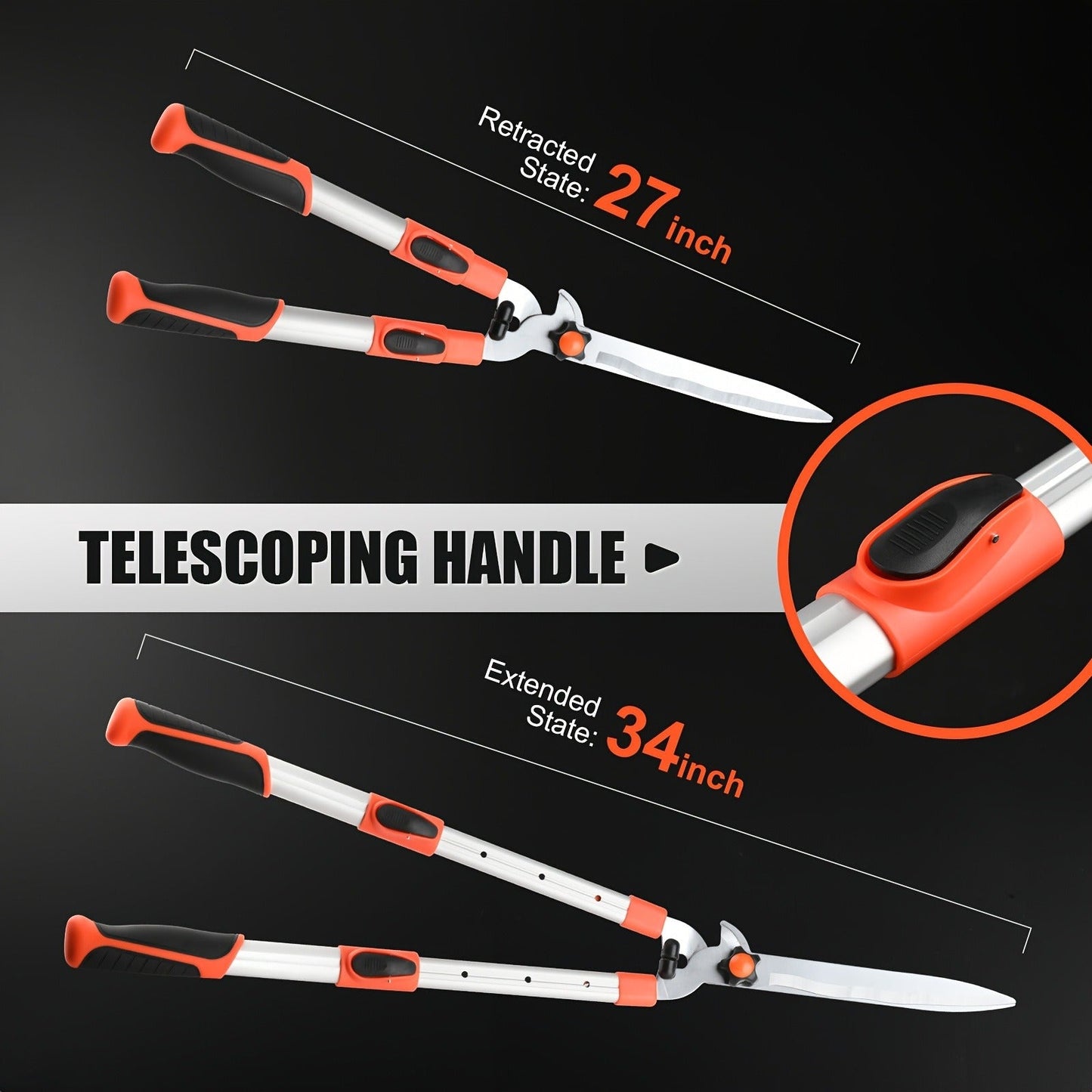 Long Reach Pruning Shears 18-38 Inch Extendable – Non-Stick Steel Blades Cut 2" Branches, Shock-Absorbing Handle