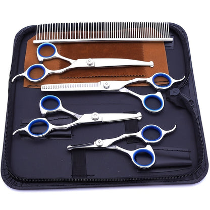 Dog Grooming Scissors Set 6-in-1 Titanium Coated Stainless Steel Pet Shears Safety Round Tip for Dogs Cats Universal Hand Orientation