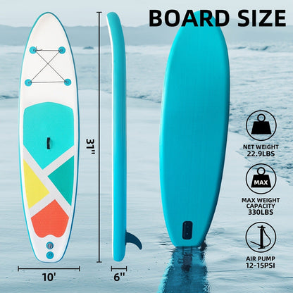 Inflatable Stand Up Paddle Board SUP Yoga Board 124'' x 31'' Wide Stance Non-Slip Deck with Paddle Pump Leash Carry Bag for Teens Adults