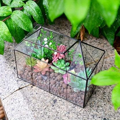 Geometric Glass Terrarium with Swing Lid 9.84x5.31x7.87 Inch Victorian Wardian Case for Succulents Cactus Air Plants Ferns Indoor Desktop
