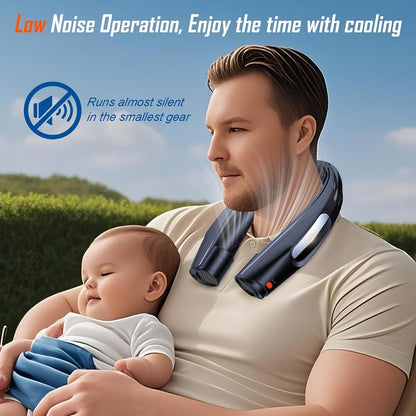 U-Shaped Neck Fan in Black or White with Six-Speed Display, Twin Fan Ends and USB Charging