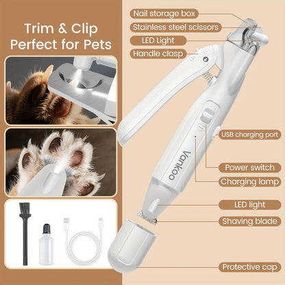 2-in-1 Pet Grooming Clipper with LED Light – Rechargeable Nail Cutter & Paw Hair Trimmer for Dogs & Cats | Precision Trimming for Paws