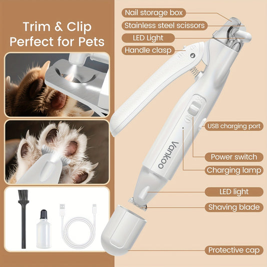 2-in-1 Pet Grooming Clipper with LED Light – Rechargeable Nail Cutter & Paw Hair Trimmer for Dogs & Cats | Precision Trimming for Paws