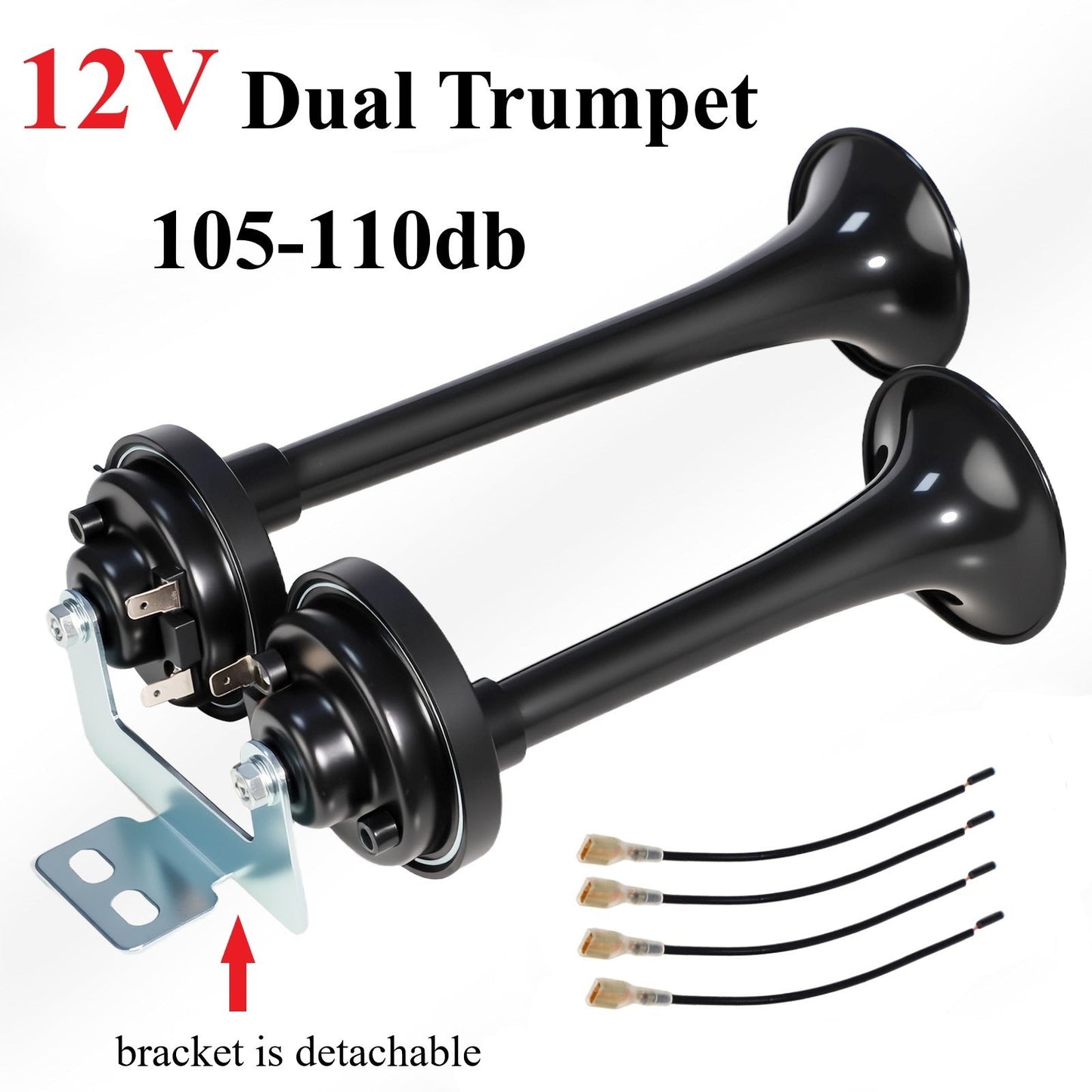 Dual Air Horn Kit 12V/24V 105-137dB with Air Compressor – Super Loud Aluminum Alloy Trumpet Horn for Truck, Train, SUV, Motorcycle