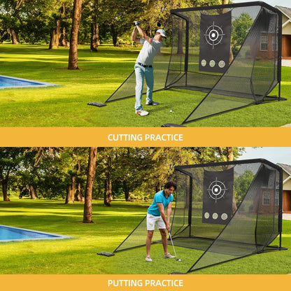 Golf Hitting Net 10x7ft Steel Frame | Golf Driving Net with Side Nets & Simulator Cloth for Backyard Indoor & Outdoor Swing Practice