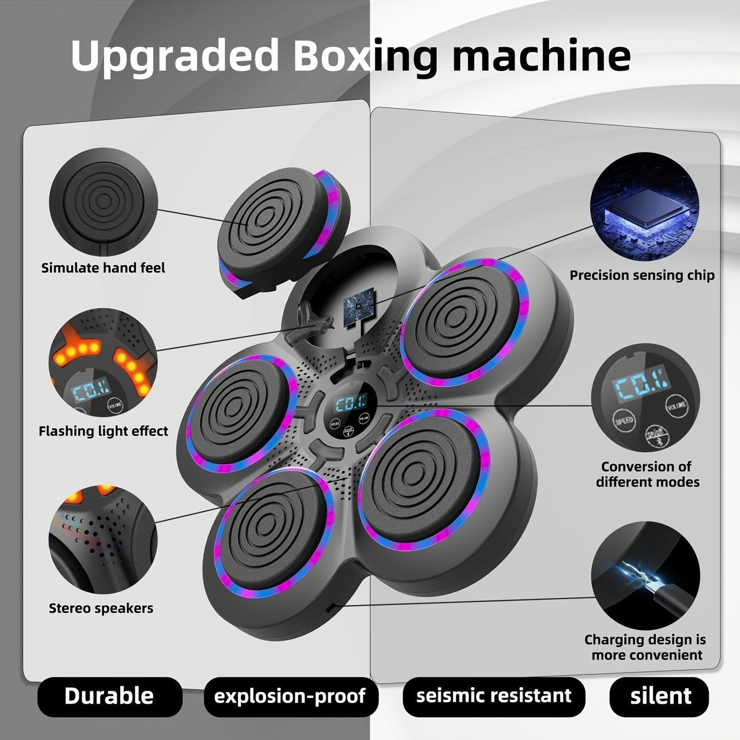 Wall-Mounted Five-Pad Boxing Target with Music Controls and Black or Upgraded-Lighting Checkout Options