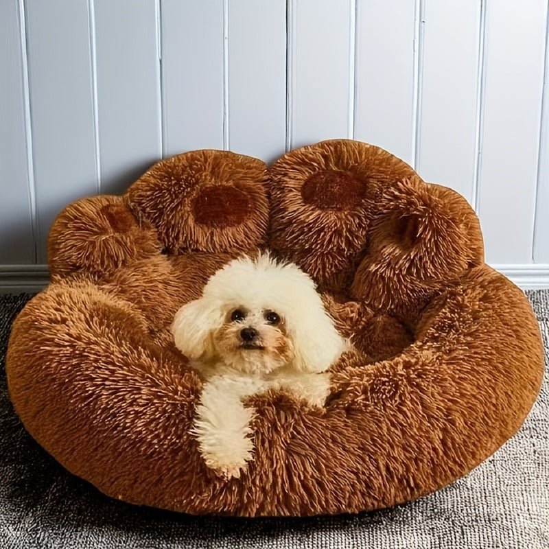 Dog Bed & Cat Bed Plush Bear Paw Print – Soft Warm Pet Bed for Small Medium Large Dogs, Thickened Long Plush, No Assembly
