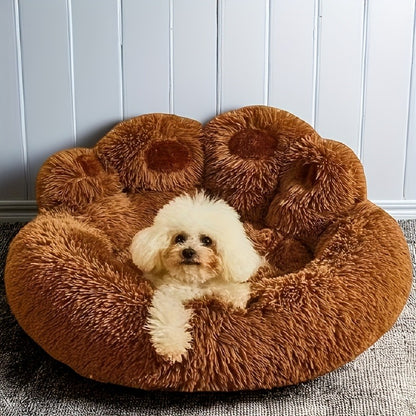 Dog Bed & Cat Bed Plush Bear Paw Print – Soft Warm Pet Bed for Small Medium Large Dogs, Thickened Long Plush, No Assembly