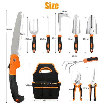 Garden Tool Set 10-Piece | Heavy Duty Stainless Steel Trowel Pruner Rake Weeder with Tote Bag | Ergonomic Non-Slip Grip Gardening Kit Gift