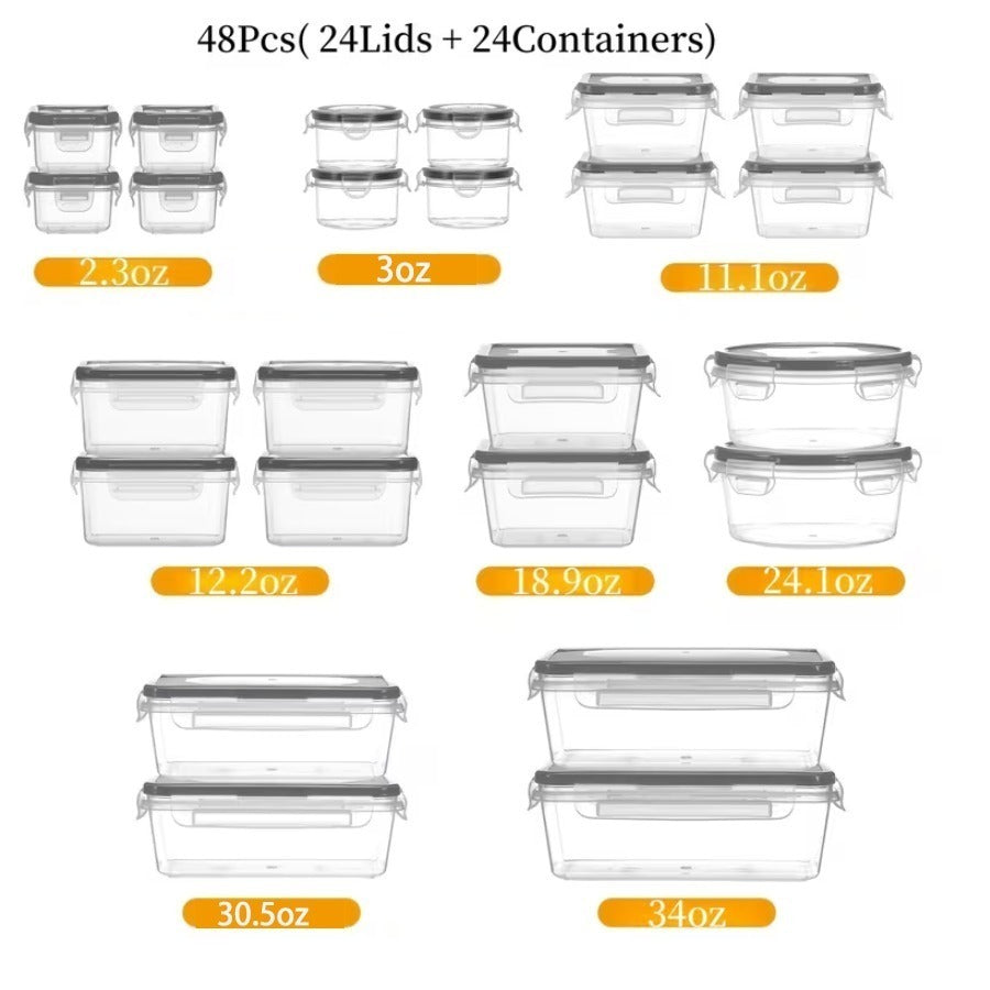 Food Storage Containers with Lids, Set with 12, 20 or 24 Clear Boxes, Locking Lids and Microwave, Dishwasher and Freezer Use